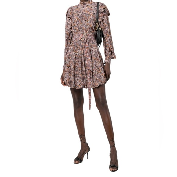 Ulla Johnson - NWT Luna Long Sleeve Silk Dress in Goldenrod - Wine Sz 4 - Picture 1 of 12